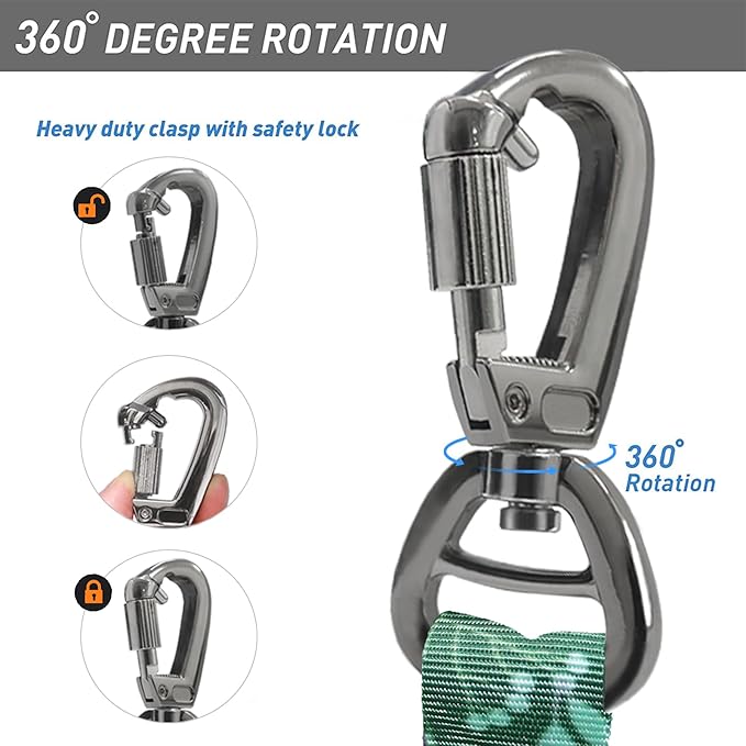 Hotsky Tactical Dog Leash Heavy Duty for Medium Large Dogs that Pull,4-6Ft Strong Bungee Shock Absorbing No Pull Dog Leash with Padded Double Handle and Car Seatbelt,Leaves