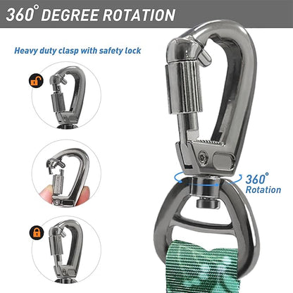 Hotsky Tactical Dog Leash Heavy Duty for Medium Large Dogs that Pull,4-6Ft Strong Bungee Shock Absorbing No Pull Dog Leash with Padded Double Handle and Car Seatbelt,Leaves