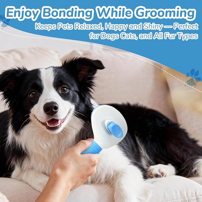 Pet Hair Removal Glove & Brush Set – Self-Cleaning Slicker Deshedding Brush and Reusable Hair Removal Glove for Dogs, and Cats, Gentle Grooming Tool for Long & Short Haired Pets