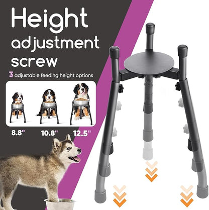 Adjustable Elevated Dog Bowl Stand, Metal Raised Feeder for Medium & Large Dogs, 3 Heights (8.8", 10.8", 12.5"), Width 6.3"–10.2", Spill-Proof Mat, Anti-Slip & Quiet, Bowl Not Included