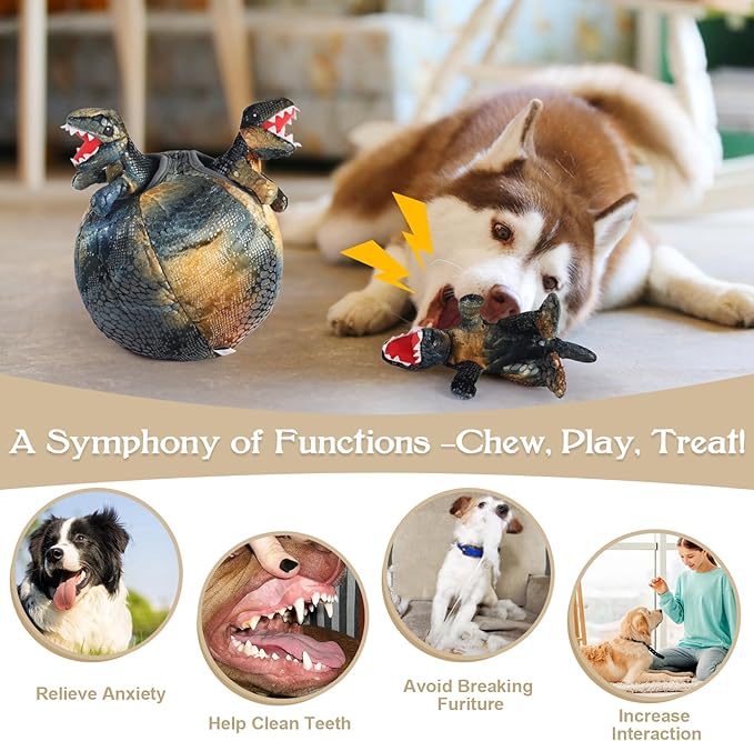 IFOYO Squeaky Dog Toys, Dinosaur Puppy Toys, Plush Interactive Dog Toys for Small Medium Dogs, Enrichment Hide and Seek Dog Toy