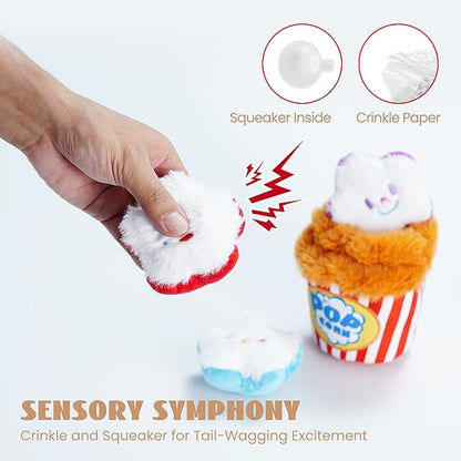 Nocciola Popcorn Squeaky & Plush Dog Toys | Hide & Seek, Interactive, Crinkle Toys for Small & Medium Dogs