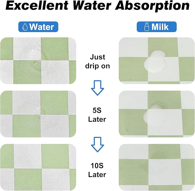 Checkered Dog Food Mat, Absorbent Leak-Proof Pet Feeding Mat, Quick Dry Cat Food Mat for Messy Drinkers 12" x 20" Green