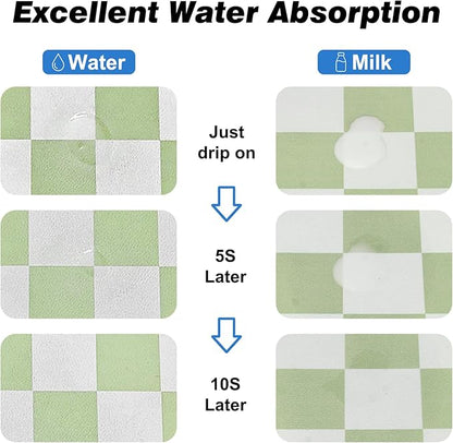 Checkered Dog Food Mat, Absorbent Leak-Proof Pet Feeding Mat, Quick Dry Cat Food Mat for Messy Drinkers 16" x 24" Green