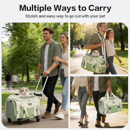 Cozy Cruiser Pet Carrier with Wheels,TSA Airline Approved, Expandable Space, Soft-Sided & Collapsible Design,Rolling Travel Bag with Telescopic Handle for Small Dogs and Cats