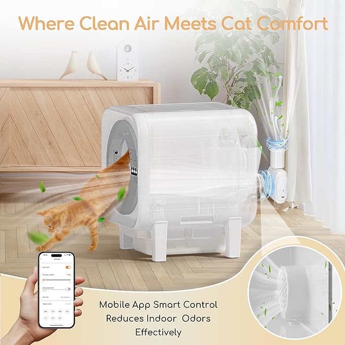 Self Cleaning Litter Box, Automatic Litter Box Self Cleaning with APP Control Dynamic Monitoring,75L Capacity Dual Sensor Safety Protection, Odor Control System