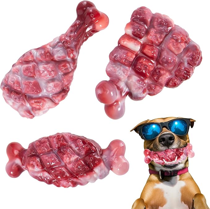 Indestructible Dog Toys for Aggressive Chewers 3 Pack, Tough Dog Chew Toys for Aggressive Chewers Medium and Large Breeds, Durable Dog Toy to Keep Them Busy, Beef Flavored