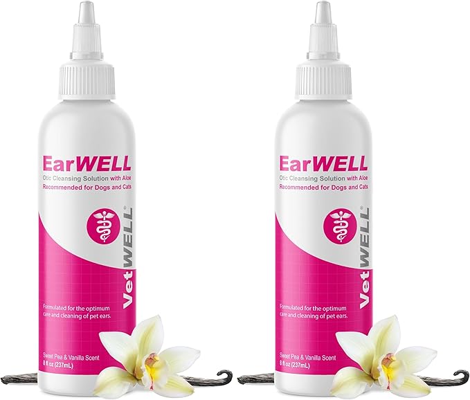 VetWELL Ear Cleaner for Dogs and Cats - Otic Rinse for Infections and Controlling Ear Infections and Odor in Pets - 8 oz (Sweet Pea Vanilla) (Pack of 2)