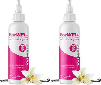 VetWELL Ear Cleaner for Dogs and Cats - Otic Rinse for Infections and Controlling Ear Infections and Odor in Pets - 8 oz (Sweet Pea Vanilla) (Pack of 2)