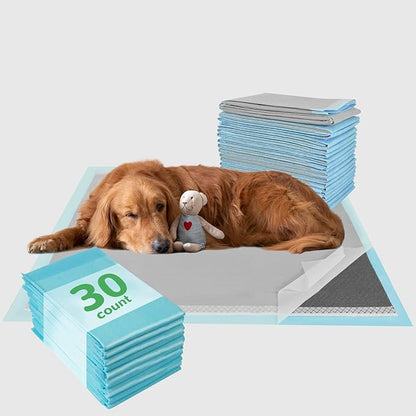 Charcoal Puppy Pads 28"x34" (30-Count), Activated Carbon Dog Pads Extra Large, Leak-Proof Pee Pads for Dogs, Super Absorbent Pet Training Pads for Puppies, Piddle Pads for Doggies, Cats