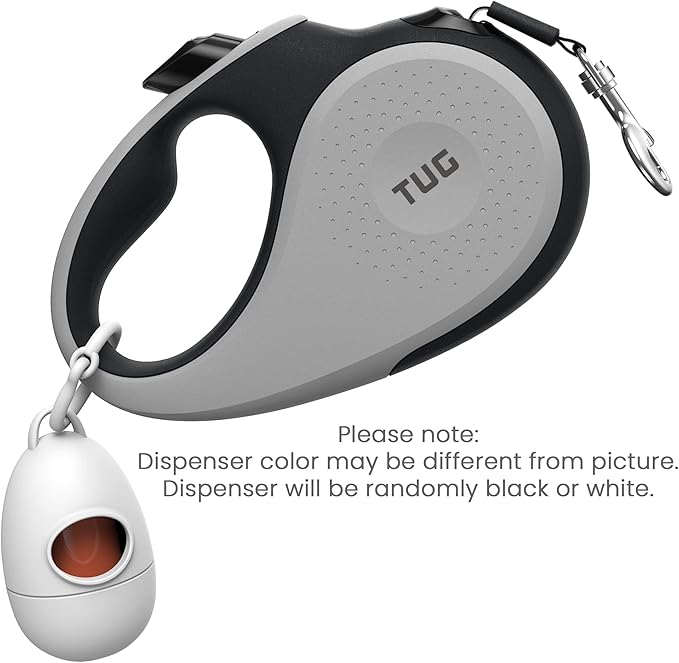 TUG 360° Tangle-Free Retractable Dog Leash with Waste Bag Dispenser (Large, Grey)