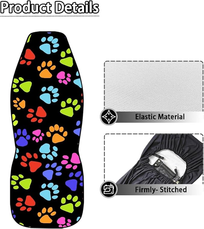 Dreaweet Cute Colorful Puppies Dog Paw Print Seat Covers for Cars Auto Car Accessories for Women Funny Front Seat Cover for Truck Sedan SUV Gift