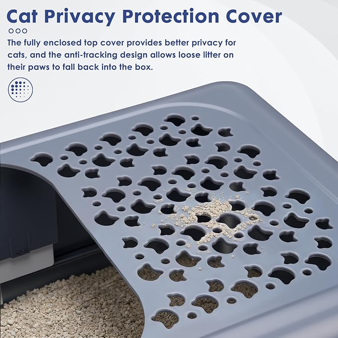 Enclosed Stainless Steel Cat Litter Box with Lid, Top Entry Design,Dog Proof,Protection for Cat Privacy, Includes Scoop, Suitable for Kitty&Medium (Grey)