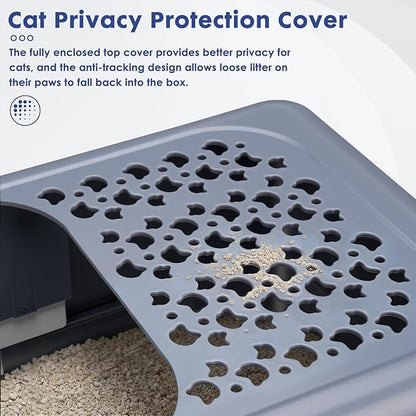 Enclosed Stainless Steel Cat Litter Box with Lid, Top Entry Design,Dog Proof,Protection for Cat Privacy, Includes Scoop, Suitable for Kitty&Medium (Grey)