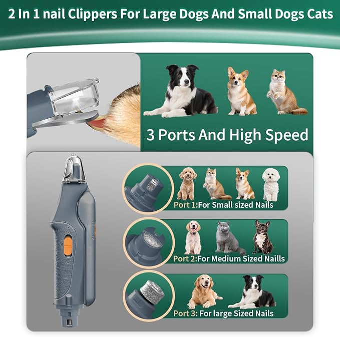 2-in-1 Cat Nail Clippers & Dog Nail Clippers Trimmers for Large Medium Small Dogs Cats Claw Trimmer Quick Sensor and Safety Guard USB Rechargeable with 2 LED Lights Dogs Nail Trimmer