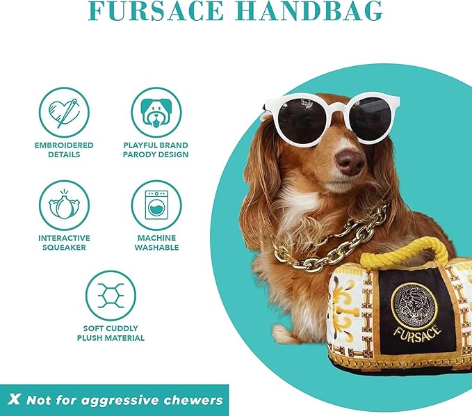Haute Diggity Dog Fursace Handbag, Plush Designer Dog Toys with Interactive Squeaker, Stimulating Pet Enrichment, Machine-Washable & Safe Materials for All Breeds, One Size