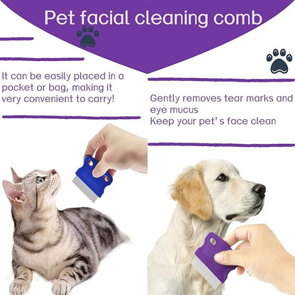 Professional Eye Comb for Pets，Stainless Steel Tear Stain Remover，For Cats & Dogs,Gentle Round-Head Grooming Tool,Precisely Removes Stains, Dirt And Debris From The Eye Area – 2 Pack