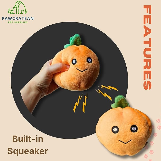 7" Squeaky Plush Toy for Puppies Small Dogs Self Etertainment Washable Soft Made [PET ONLY] (Little Pumpkin)