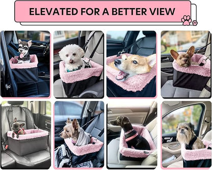Dog Car Seat for Small Pets Under 20lbs, Booster Seat with Metal Frame, Double-Layer Oxford Fabric, Safety Leash for Dogs and Cats