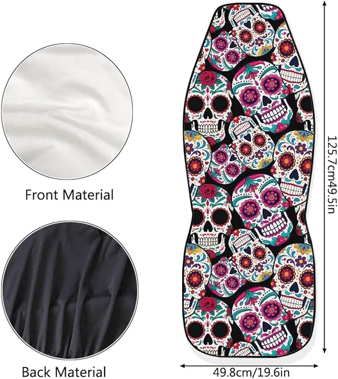 Dreaweet Sugar Skull Design Seat Covers for Cars Halloween Car Accessories Interior 2 Piece Easy Installation Elastic Front Car Seat Cover Washable Universal Fit SUV Sedan Trucks
