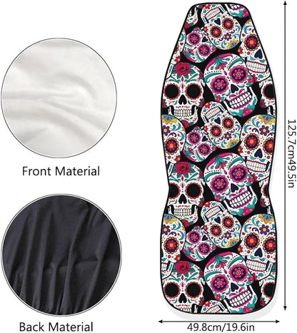 Dreaweet Sugar Skull Design Seat Covers for Cars Halloween Car Accessories Interior 2 Piece Easy Installation Elastic Front Car Seat Cover Washable Universal Fit SUV Sedan Trucks