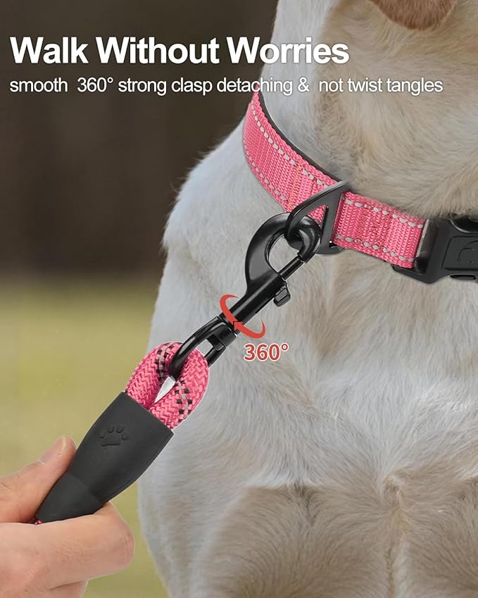 Joytale Dog Leash for Large Dogs, Heavy Duty Nylon Leashes with Comfortable Padded Handle and Highly Reflective Threads, Ideal for Walking and Training, Pink, 6'×1/2''