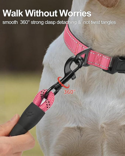 Joytale Dog Leash for Large Dogs, Heavy Duty Nylon Leashes with Comfortable Padded Handle and Highly Reflective Threads, Ideal for Walking and Training, Pink, 6'×1/2''