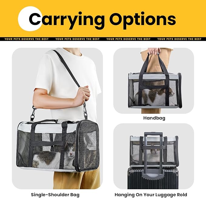 Soft-Sided Cat Carrier for Small-Medium Cats, Puppies up to 15 Lb, Airline Approved