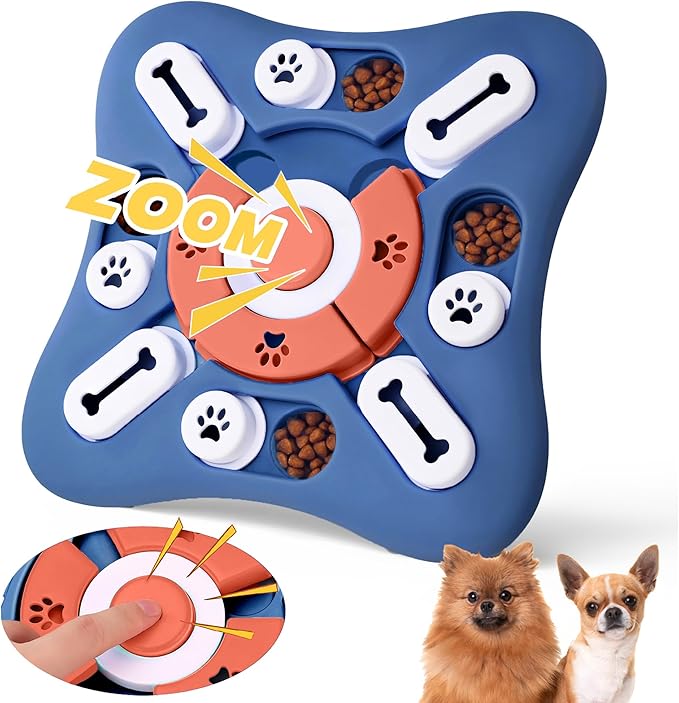 PAWSPIK Interactive Dog Puzzle Toy – Treat Dispensing Slow Feeder for Dogs, Mental Enrichment Toy with Squeaker & 16 Compartments – Durable, Non-Slip, Dishwasher Safe – Light Blue (Orange and Blue)