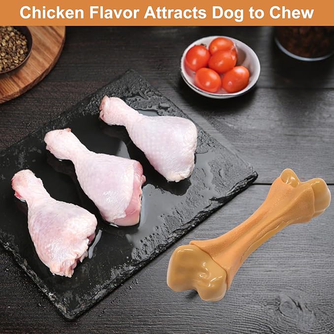 2 Pack Dog Chew Toys for Aggressive Chewers, Chicken Flavor Indestructible Nylon Puppy Bone Tough Teething & Calming for Large Medium Breeds(10lbs-70lbs) Birthday Gift Christmas