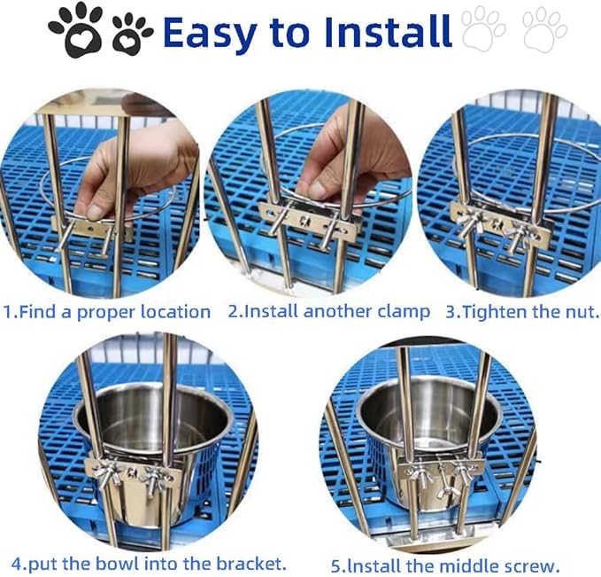 2 Pack Large Dog Water Food Bowls, Dog Crate Water Bowl No Spill, Water Bowl for Crate Cage Accessories, Kennel Water Bowls Hanging, Stainless Steel Dogs Bowls Dish Coop Cup for Large Medium Breeds
