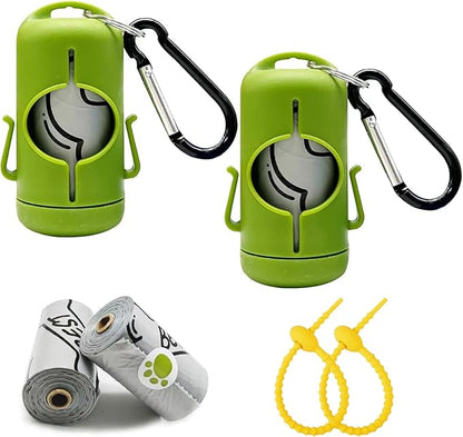 Dog Poop Bag Holder with Leash Clip, Adjustable Strap & 2-Side Hooks for Used Dog Waste Bags (Green)