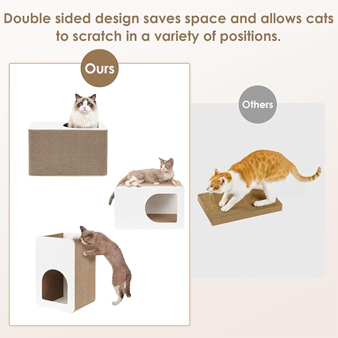 EHEYCIGA Cardboard Cat Scratcher House, 17-Inch Corrugated Cat Scratcher for Indoor Cats, Kitten Scratching Board Pad, White