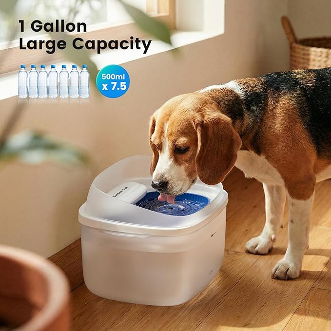 Gardner Pet 1 Gallon Pet Water Fountain, Vortex Dog Water Dispenser, Ultra Quiet Automatic Cat Fountain with Filter, Splash-Proof, Easy to Clean,Without Adapter(UV,White)