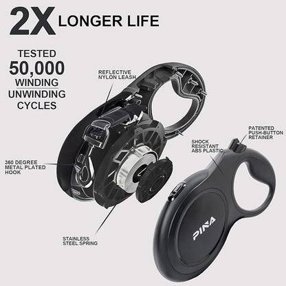 PINA Upgraded Retractable Dog Leash, 26 ft Dog Leash for Small Medium Large Dogs Up to 110lbs, Heavy Duty Reflective Nylon Tape 360° Tangle-Free, with Anti-Slip Handle, One-Handed Brake, Pause, Lock