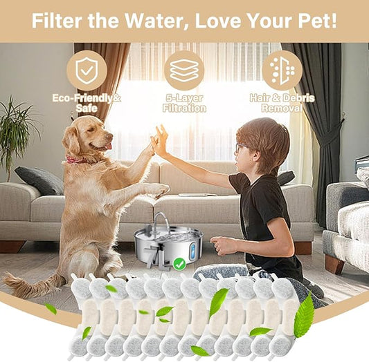 12 Pack Replacement Filters Compatible with smartoo 7L/236oz Stainless Steel Dog Water Fountain, 6 Month Set for Large Dogs Water Bowl Dispenser, Includes 12 Filters & 12 Sponges