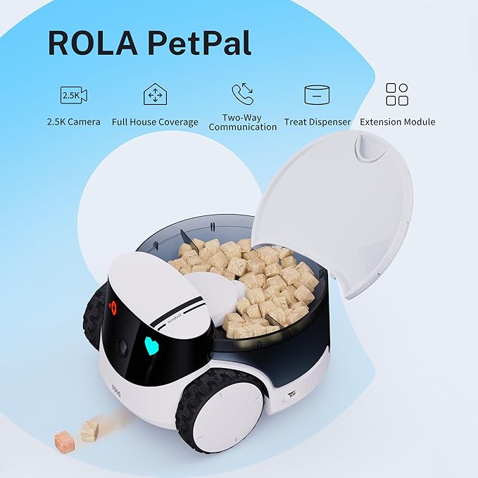 Enabot EBO ROLA PetPal FamilyBot Pet Camera Robot with Treat Dispenser: 2.5K Mobile Dog Camera Robot Battery-Powered with Phone App, 2-Way Talk, Night Vision, Interchangeable Modular Design