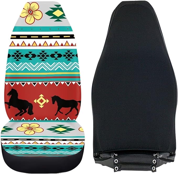Dreaweet Navajo Seat Covers for Cars SUV Trucks,Aztec Ethnic Tribal Horse Pattern Car Seat Covers Front Seats Protector Set of 2,Southwestern Car Accessories for Women Men