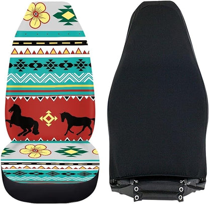 Dreaweet Navajo Seat Covers for Cars SUV Trucks,Aztec Ethnic Tribal Horse Pattern Car Seat Covers Front Seats Protector Set of 2,Southwestern Car Accessories for Women Men