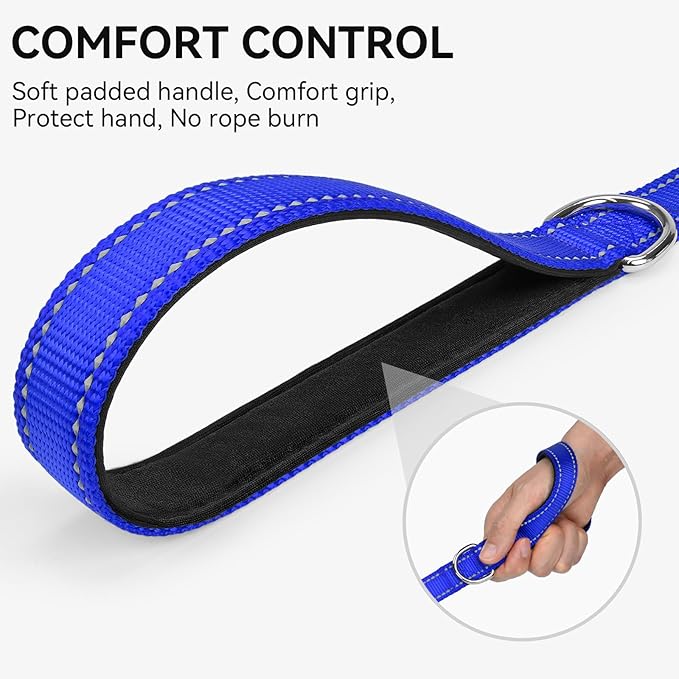 Joytale Dog Leash, 4 FT Double-Sided Reflective, Padded Handle Nylon Heavy Duty Leashes for Medium & Large Dogs Walking, Navy Blue
