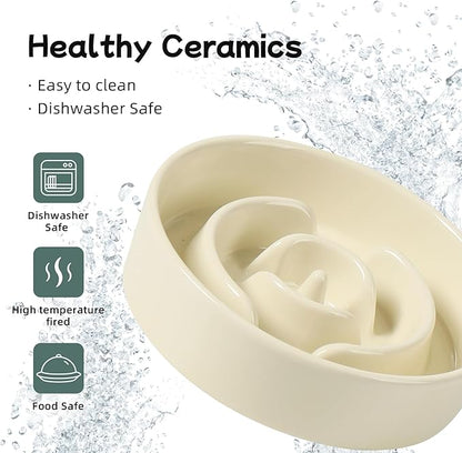 Ceramic 0.9 Cup Dog Bowl Slow Feeder for Small Dog, 6.1inch Pet Slow Feeder, Stop Bloat, Preventing Choking(1 Bowl-Beige)