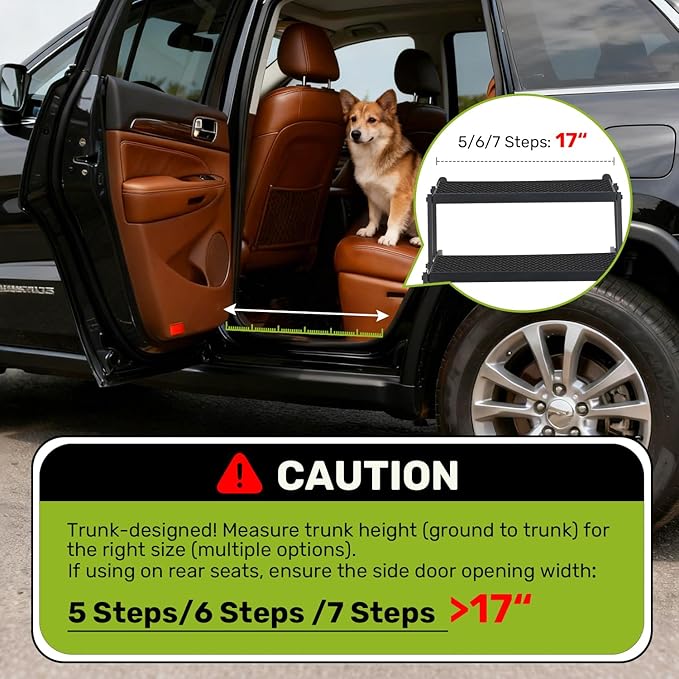 Foldable Dog Car Steps - Upgraded Non-Slip Pet Stairs for Large Dogs, Portable Metal Frame Dog Ramps for High SUV, Truck and Cars, Lightweight Pet Ladder with High Load-Bearing Capacity，Up to 350Lbs