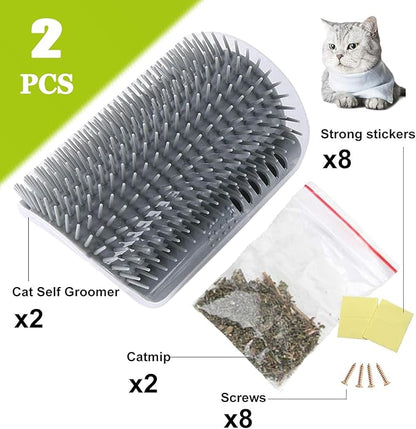 2 Pack Cat Self Groomer,Cat Self Grooming Corner Scratcher with Catnip,Massage Comb Brush for Long & Short Fur Cats Dogs