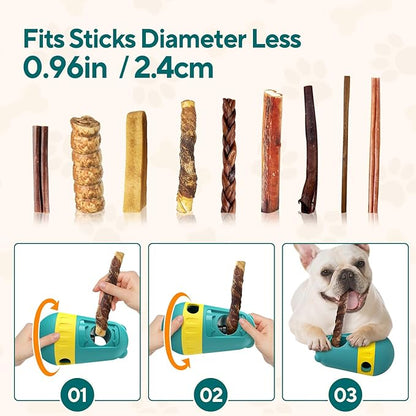2 in 1 Interactive Treat Dispensing Dog Toys, Bully Stick Holder, Adjustable Dog Treat Holder for Medium & Large Dogs, Safety Device to Prevent Choking, Blue