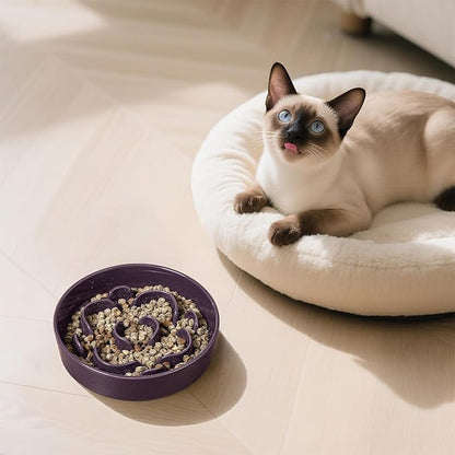 Ceramic Slow Feeder Dog Bowl - Feeding Dish for Fast Eaters - Maze Dog Bowl to Slow Down Eating - Ideal Food Control Dish for Small Breeds - 0.8 Cups (80g) - 6.3 Inch - Purple