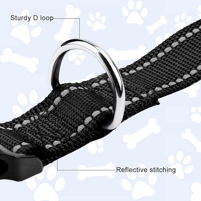 FunTags Reflective Dog Collar, Sturdy Nylon Collars for Puppy and Extra Small Girl and Boy Dogs, Adjustable Dog Collar with Quick Release Buckle,Black,5/8" Width