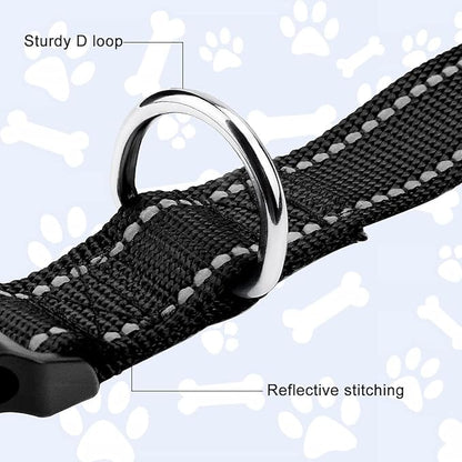 FunTags Reflective Dog Collar, Sturdy Nylon Collars for Puppy and Extra Small Girl and Boy Dogs, Adjustable Dog Collar with Quick Release Buckle,Black,5/8" Width