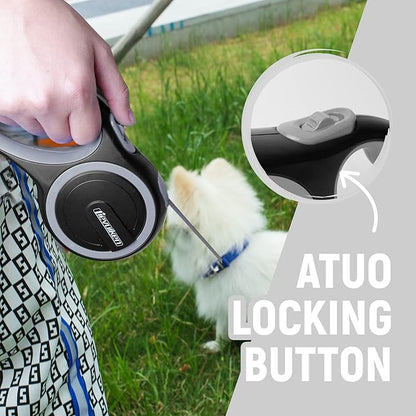 16 FT Retractable Dog Leash with No Tangle for Dog up to 44lbs, One-Handed Brake, with Non-Slip Handle, Strong Nylon Tape for Small and Medium Dogs