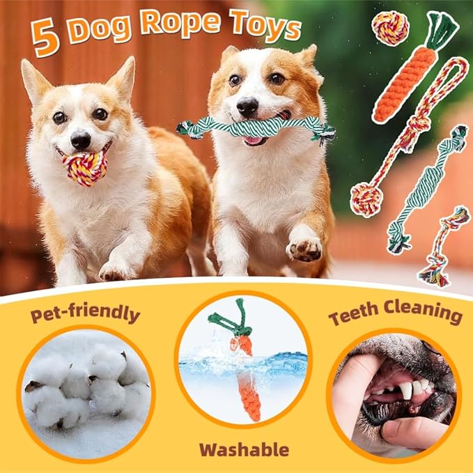 Puppy Teething Toys 15 Pack - Squeaky Dog Toys Plush, Dog Rope Toy, Treat Ball, Puppy Chew Toy for Teething, Entertainment, Training & Interaction
