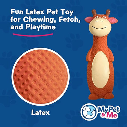 My Pet & Me - Squeaky Dog Toys for Light to Moderate Chewers - Fun Latex Toys for Puppies, Teething, and Gentle Play - Interactive Fetch and Chew Toy with Squeaker (Orange Cow, 6 Inch)